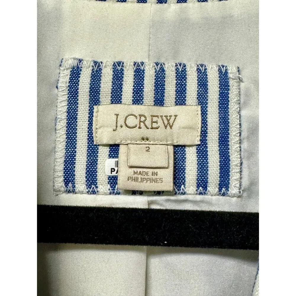 J. CREW FACTORY Blue/White Striped 2 Pocket 2 Button Blazer, Cotton Blend, Sz 2